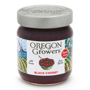 Close-up of the Black Cherry Jam 12 oz. glass jar.